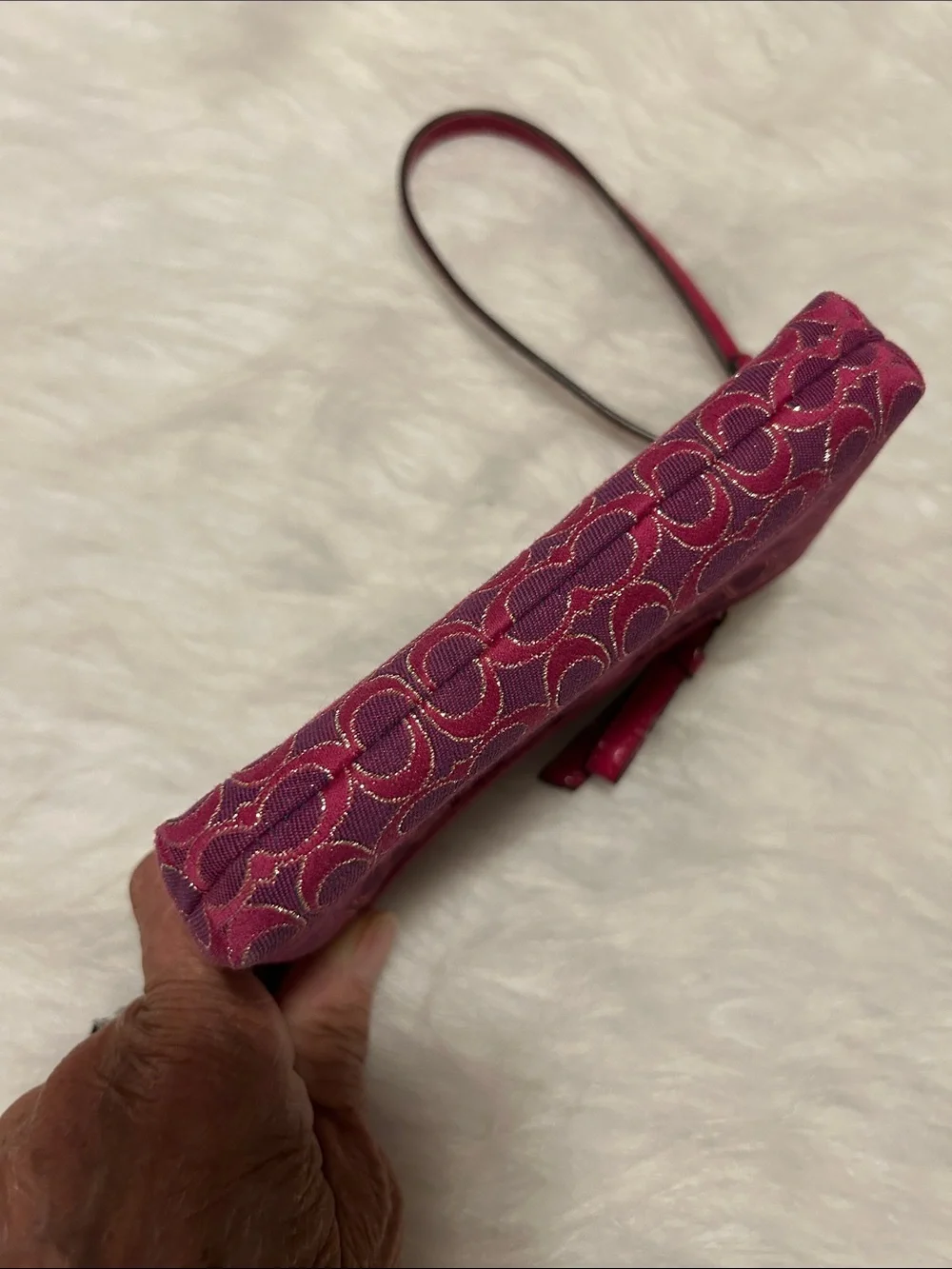 Coach Pink Signature Wristlet with Leather Trim